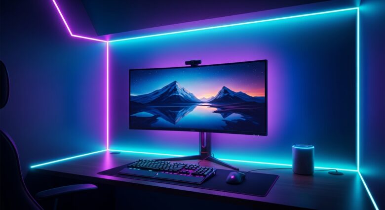 fitas LED RGB compatíveis com Alexa para quarto gamer