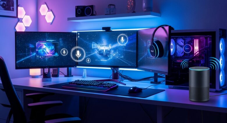 estação de trabalho gamer com alexa controlada por voz